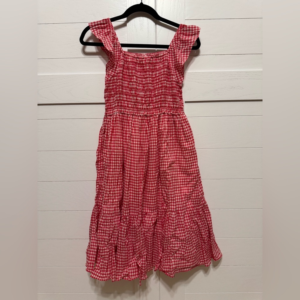 Crewcuts Red and White Smocked Sundress with Ruffle Sleeves